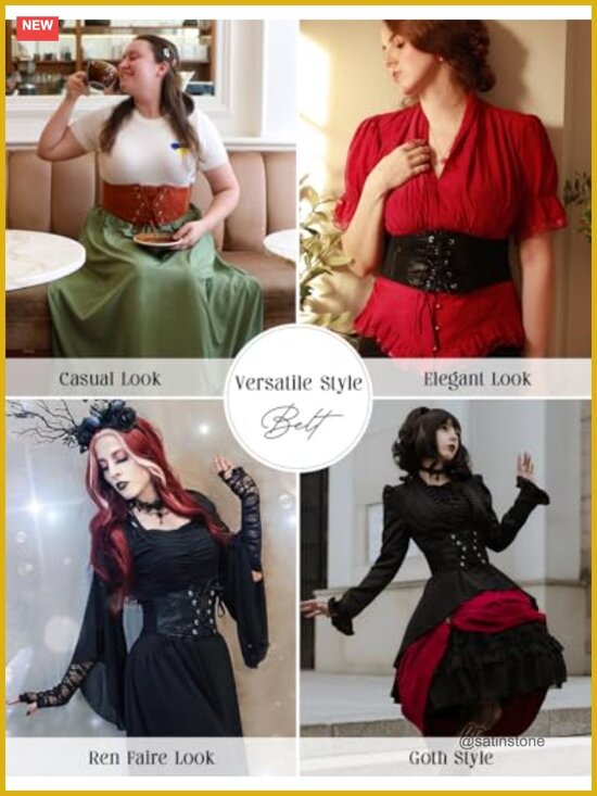 Wide Faux Leather Corset Belt Lace-up Front Steampunk Renaissance Waist Cincher main image 6